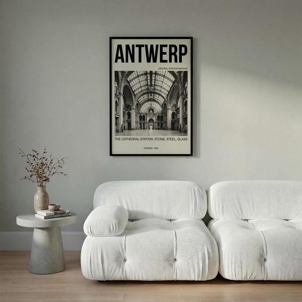 Symmetrical Antwerp Central Station Art Print showcasing vaulted arches