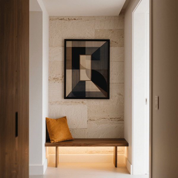 Neutral Wabisabi Art Print with beige and black geometric design for lounge