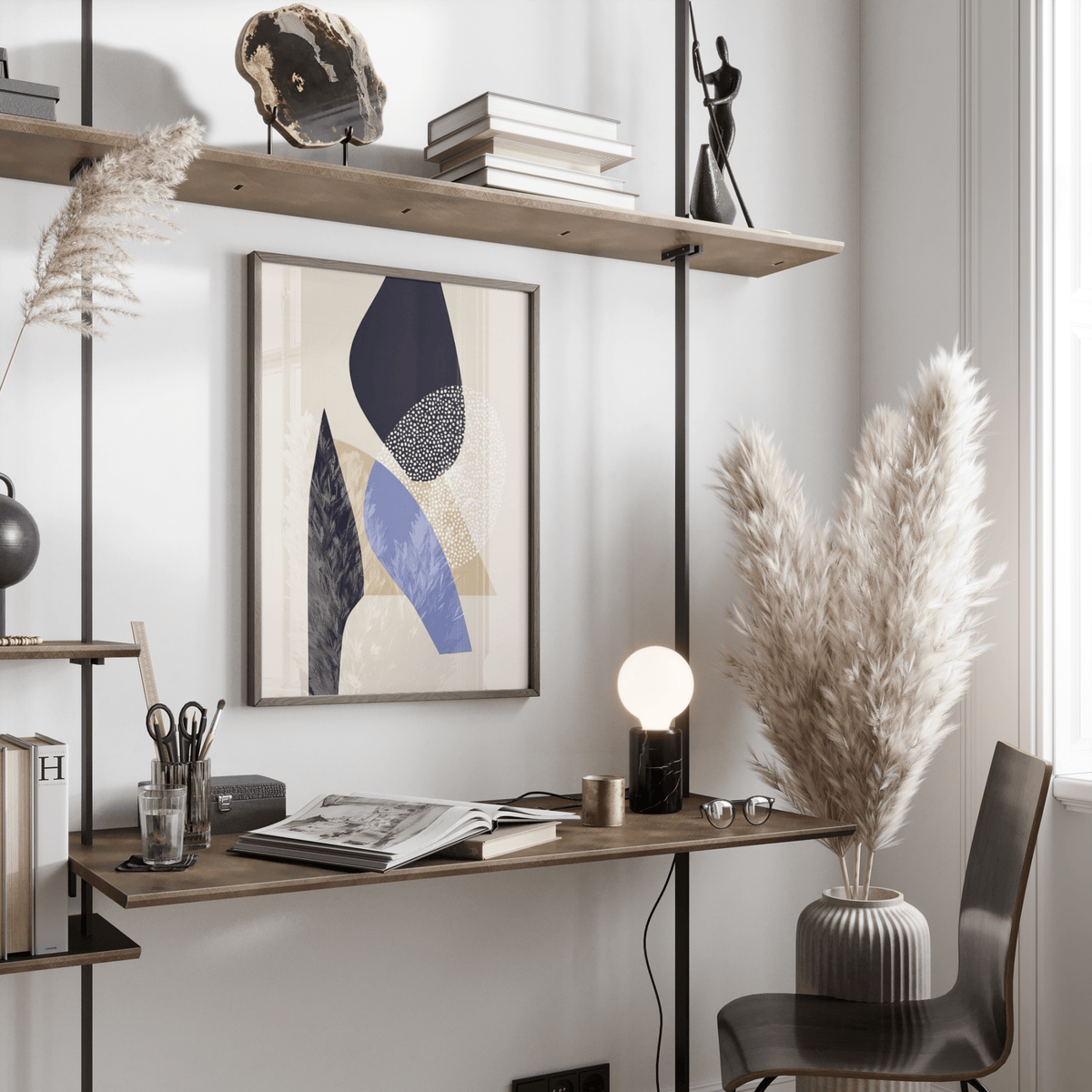 Abstract Art Poster with Brown highlights, Blue and White, for hallway art print