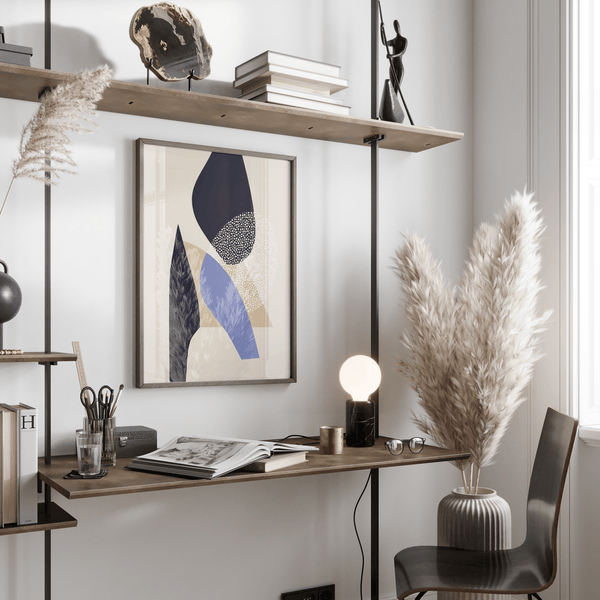 Abstract Art Poster with Brown highlights, Blue and White, for hallway art print