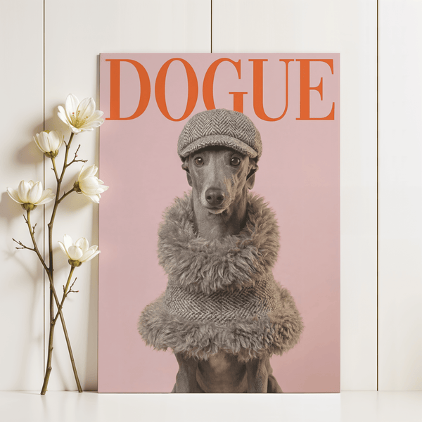 Dressed Up Dog Print art print featuring Pink for office setting