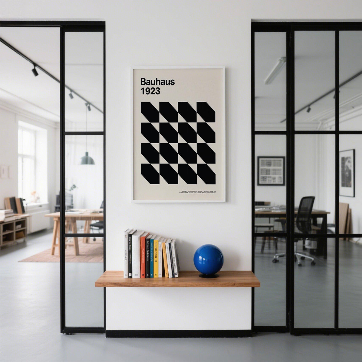 Bauhaus-inspired print in monochrome, ideal Corporate Office Artwork.