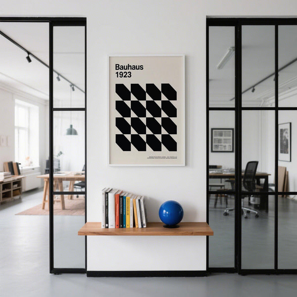 Bauhaus-inspired print in monochrome, ideal Corporate Office Artwork.
