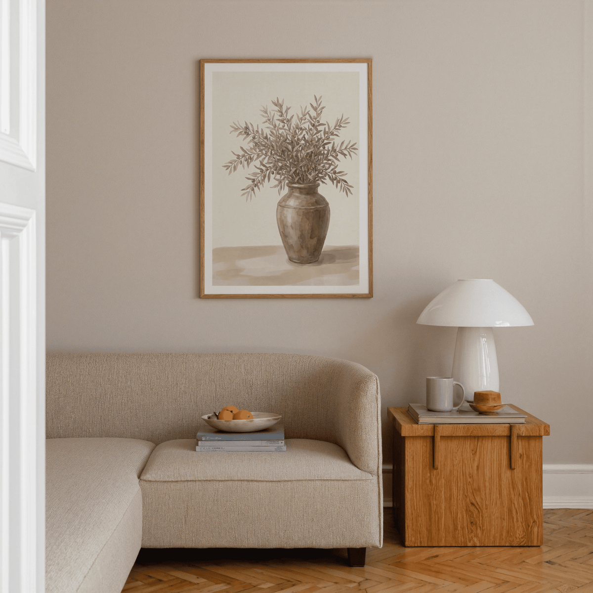 Olive Branch Decor print, beige background, bedroom wall art