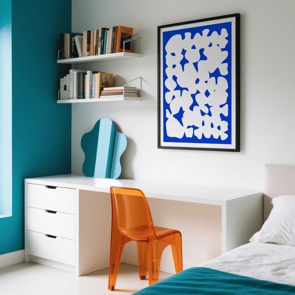 Blue and White Modern Art art print, blue and white design for hallway or entry