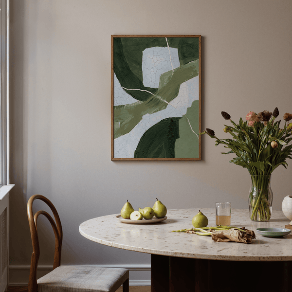 Minimalist Abstract Green Wall Art with green accents for study area