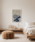 Chrysanthemum Art Print featuring Blue, Gray, and White tones for bedroom decor