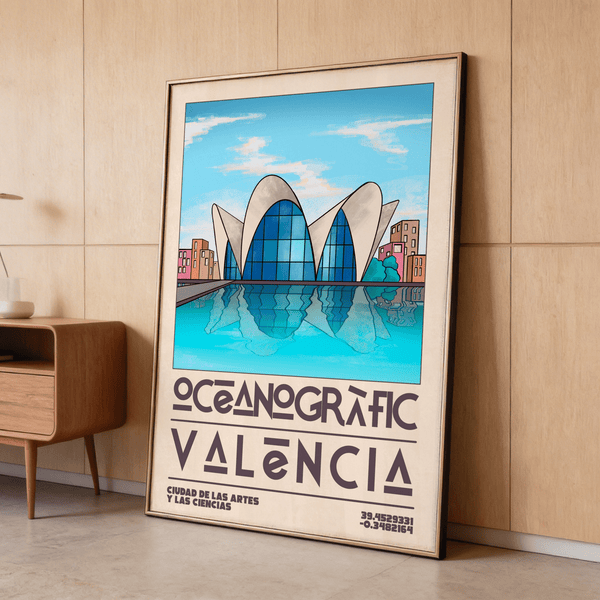 Valencia Oceanographic Art Print styled with coastal decor in home office