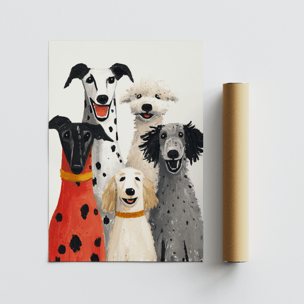 Stylish Dog Portrait Art Print in gray and black, fitting for a minimalist home office