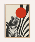 Modern Tiger Poster with red, black, and beige for living room wall art