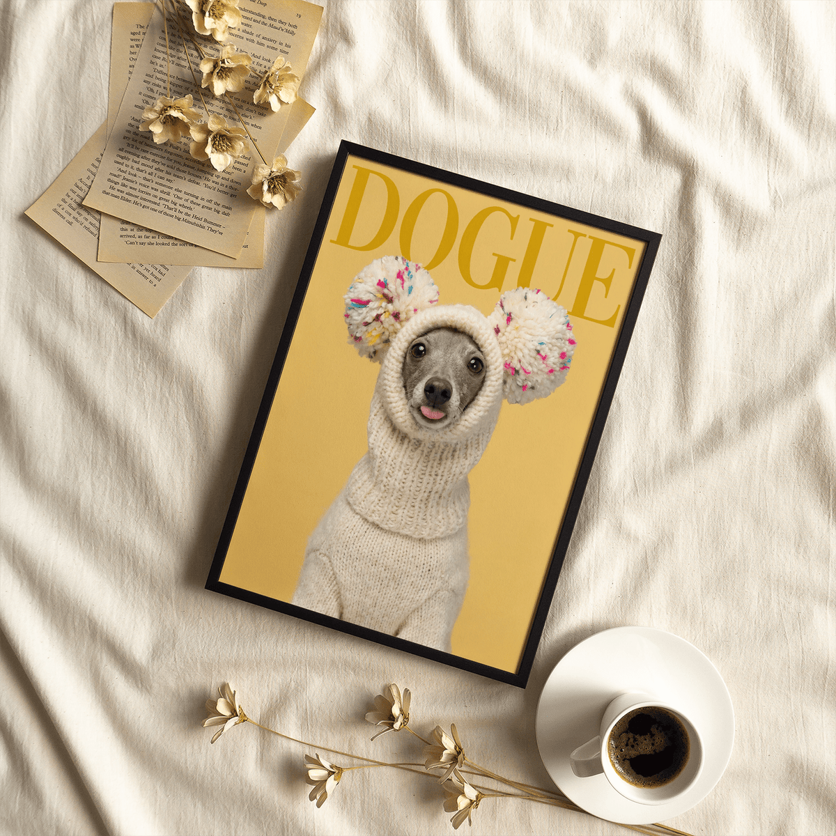 Funny Dog Wall Art poster in beige and white, perfect for bedroom decor