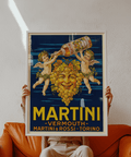 Vintage Vermouth Print for dining room, blue and yellow wall art
