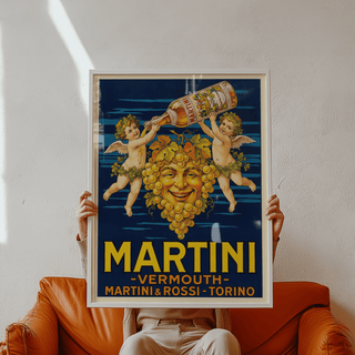 Vintage Vermouth Print for dining room, blue and yellow wall art