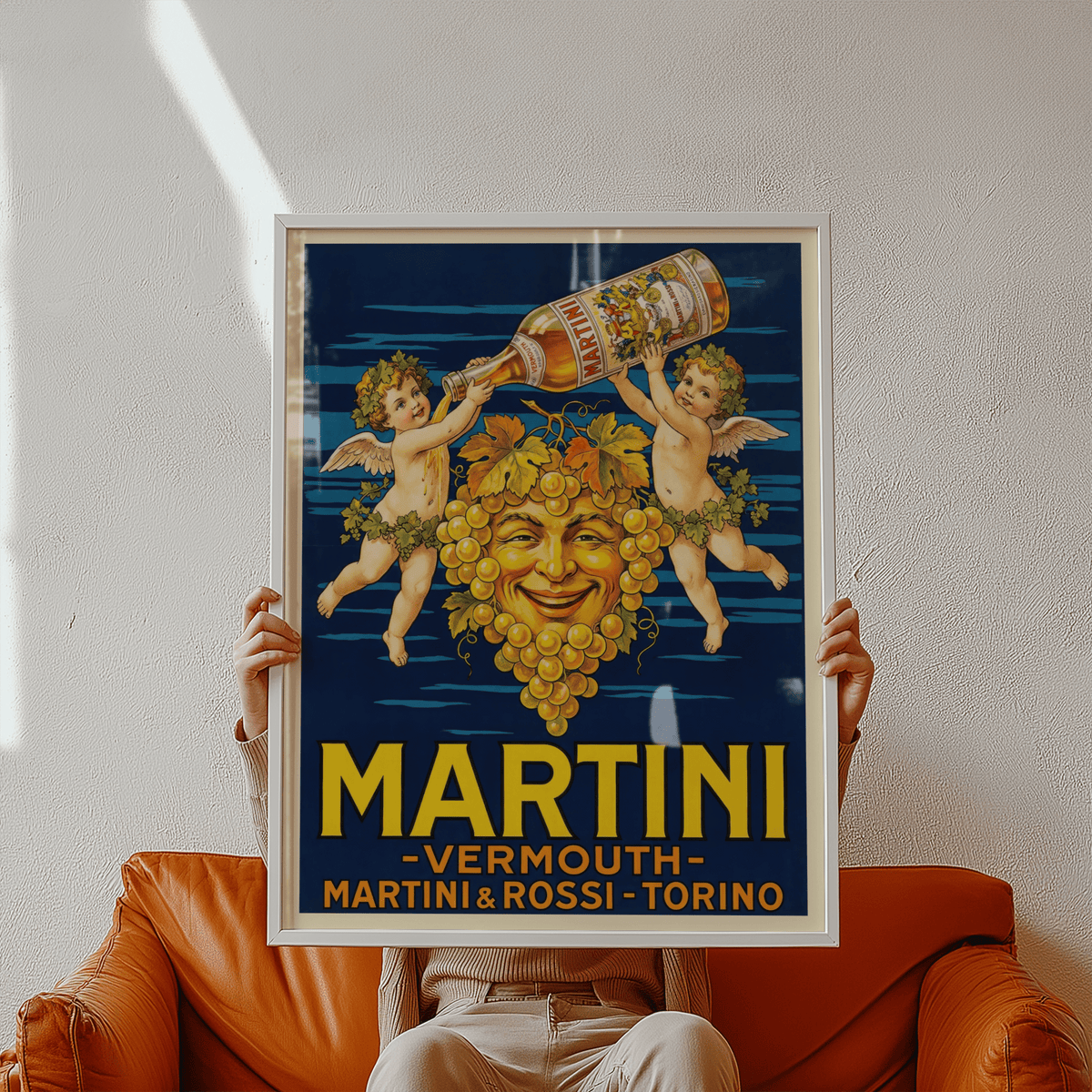 Vintage Vermouth Print for dining room, blue and yellow wall art