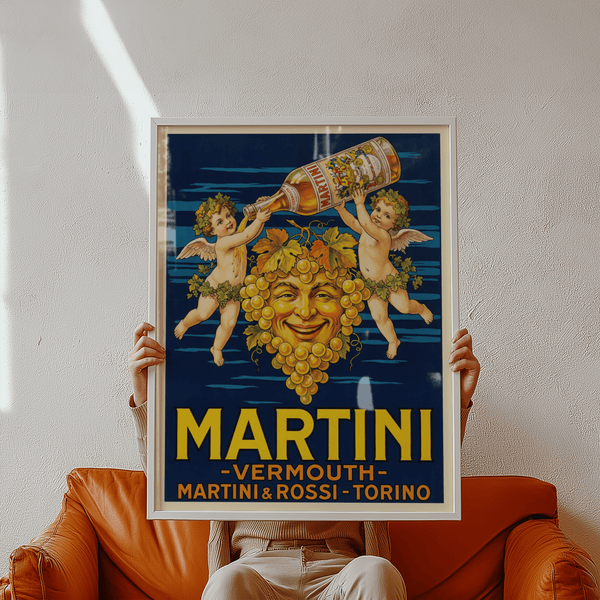 Vintage Vermouth Print for dining room, blue and yellow wall art