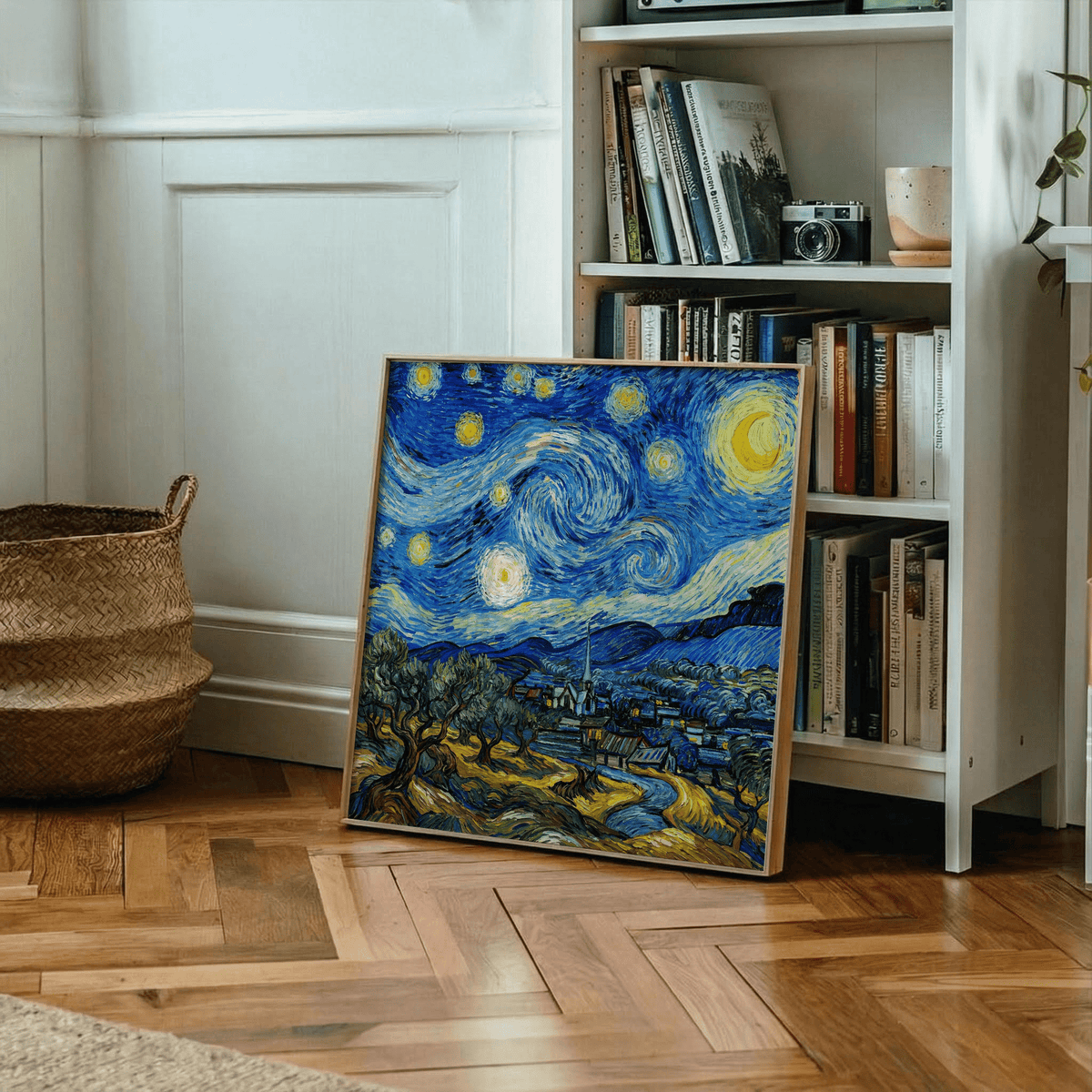 Starry Night Art Print in Blue and Yellow, perfect for office art print