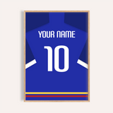 Maglia da calcio personalizzata – blu con striscia bianca sulla manica — wooden-frame main image