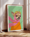 Funny Dog Art print styled with Green background for home office