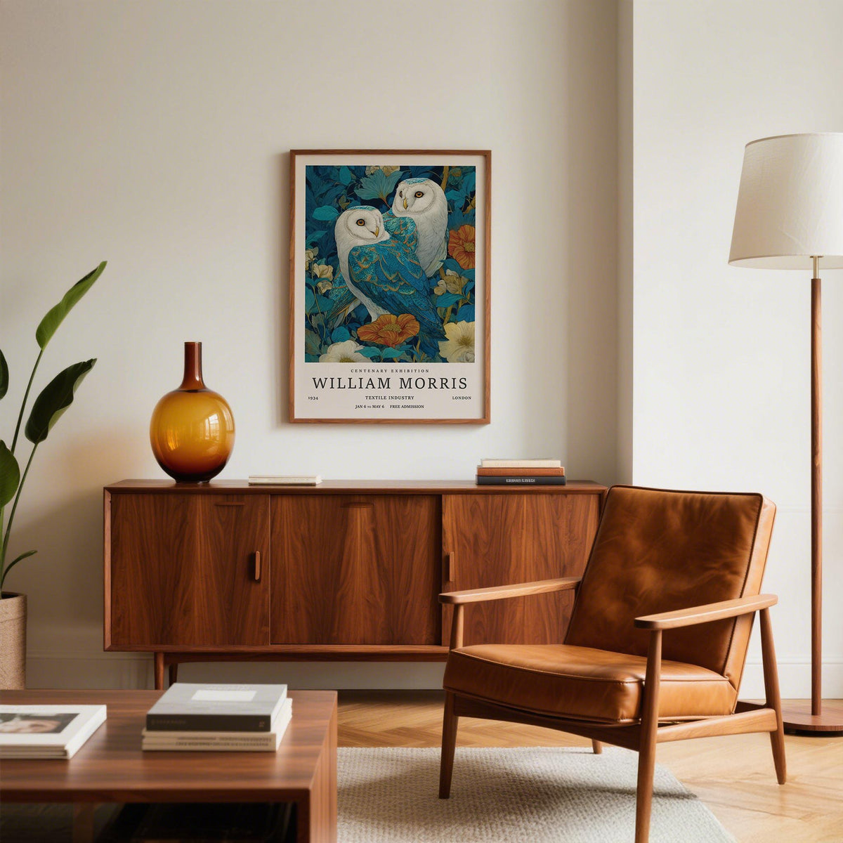 Vintage-style Wall Art Unique owl print with teal foliage and ivory blooms.