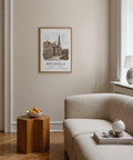Brussels Architectural Art Print showcasing central spire and cobblestone plaza
