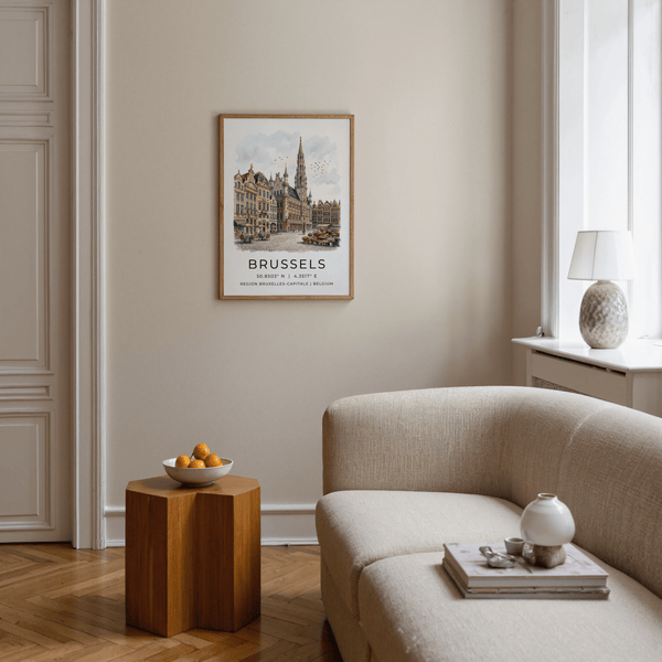 Brussels Architectural Art Print showcasing central spire and cobblestone plaza