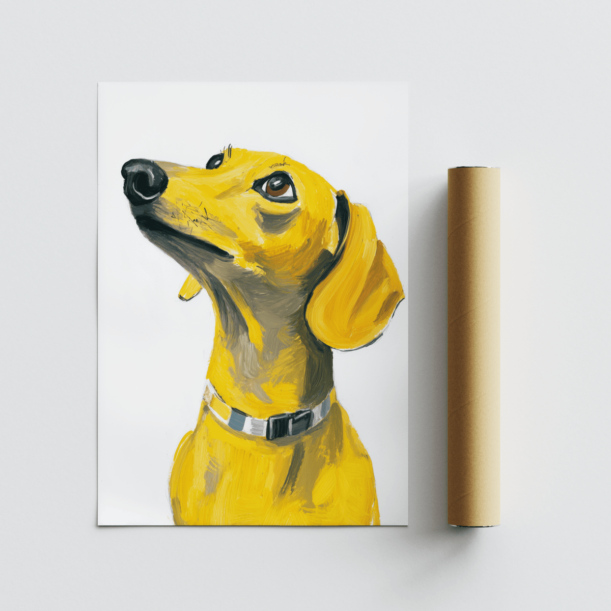 Dachshund Dog Print with yellow details for a stylish kitchen wall art