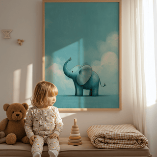 Child's room wall art, Nursery Animal Poster with blue theme