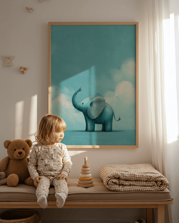 Child's room wall art, Nursery Animal Poster with blue theme