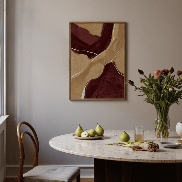 Neutral Organic Abstract Art featuring Red, Brown, Beige, White on abstract art print for entryway