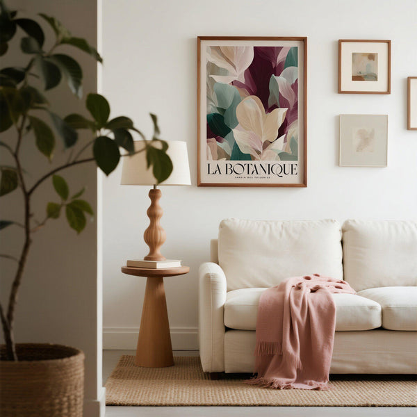 Botanical large prints for living room in green and blush palette