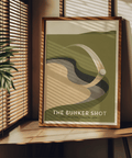 Golf Bunker Art Print showing curved ball arc and bold title