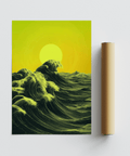 Abstract Ocean Art Print, green-yellow tones, bedroom wall poster