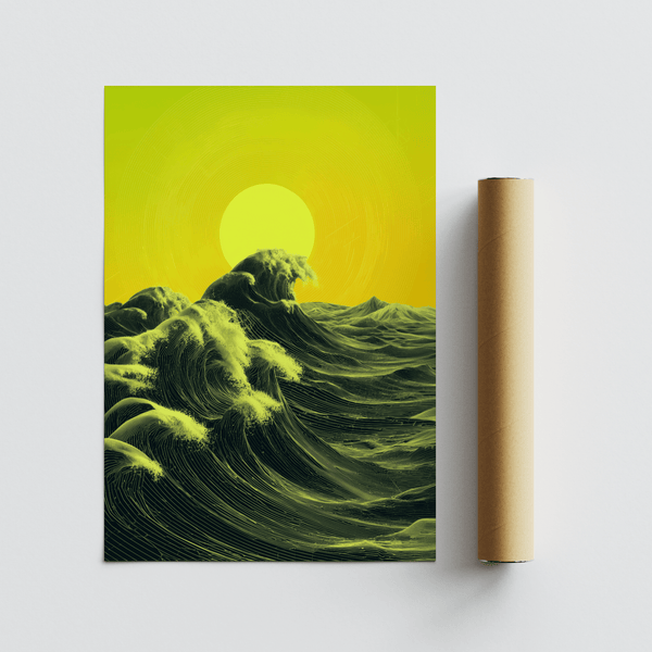 Abstract Ocean Art Print, green-yellow tones, bedroom wall poster