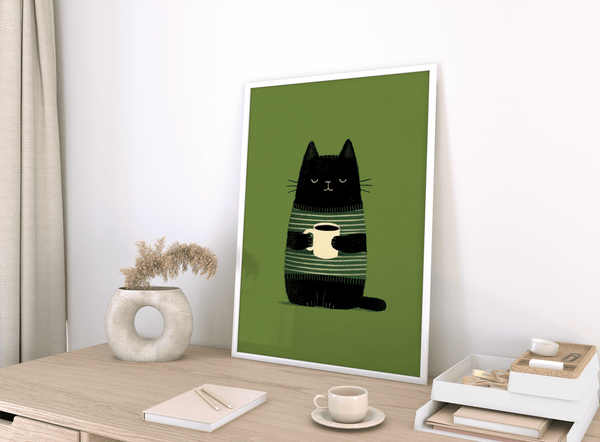 Grumpy Cat Wall Art for dining room, in black and green colors