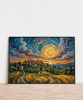 Yellow and multicolored Sunset Scenery Wall Art for office art print