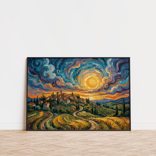 Yellow and multicolored Sunset Scenery Wall Art for office art print