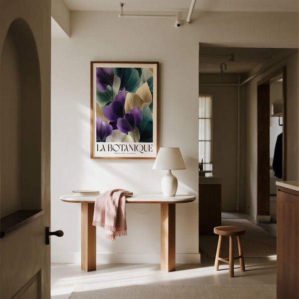 Large leaf art prints with layered foliage composition