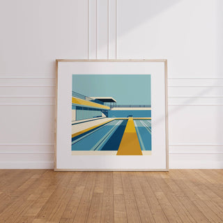 Architectural-style pool print with clean lines and vibrant color contrast