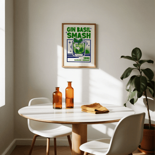 Colorful Green and Blue Gin Basil Smash Poster, bar decor wall art