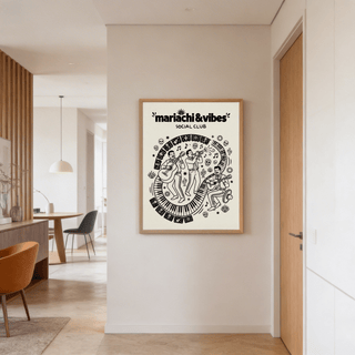 Line art music poster displaying skull motifs, stars, and cactus silhouettes