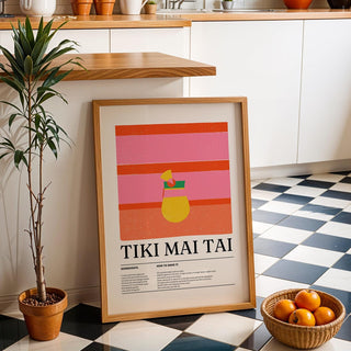 Vintage-style Mai Tai print perfect for bar wall art or tropical kitchen decor.