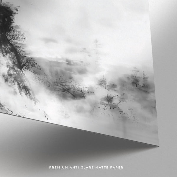 Cliffside tiger scene in sumi-e style, part of an Asian tiger art landscape.