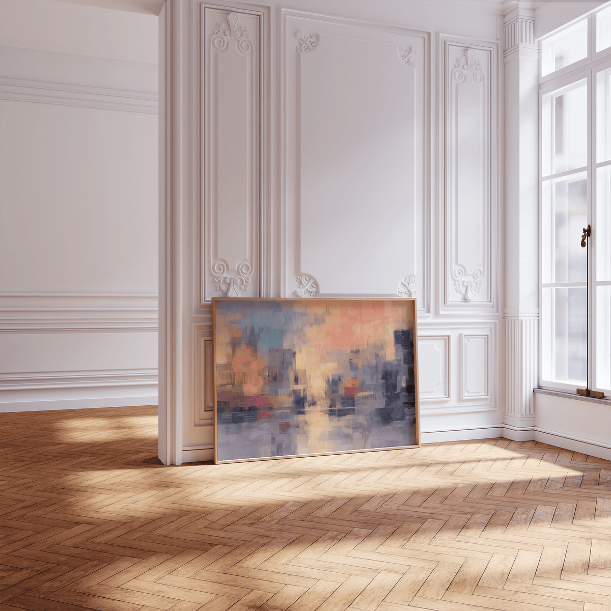 Multicolored Abstract Sunset Art Print perfect for modern bedroom decor