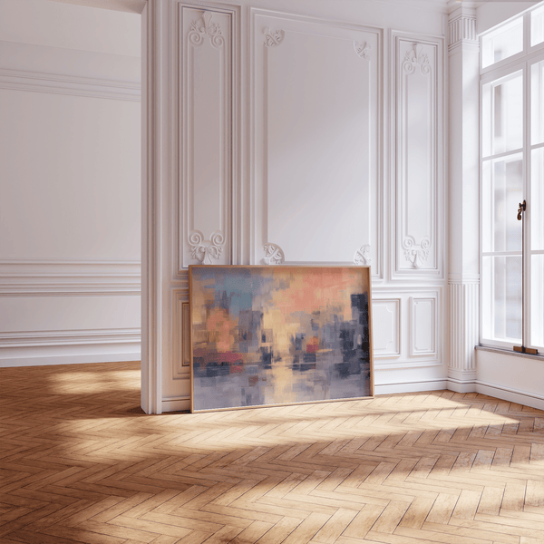 Multicolored Abstract Sunset Art Print perfect for modern bedroom decor