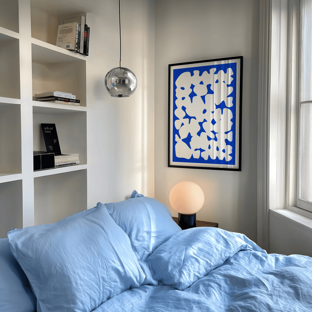 Blue and White Modern Art print, features blue and white tones, perfect for office decor