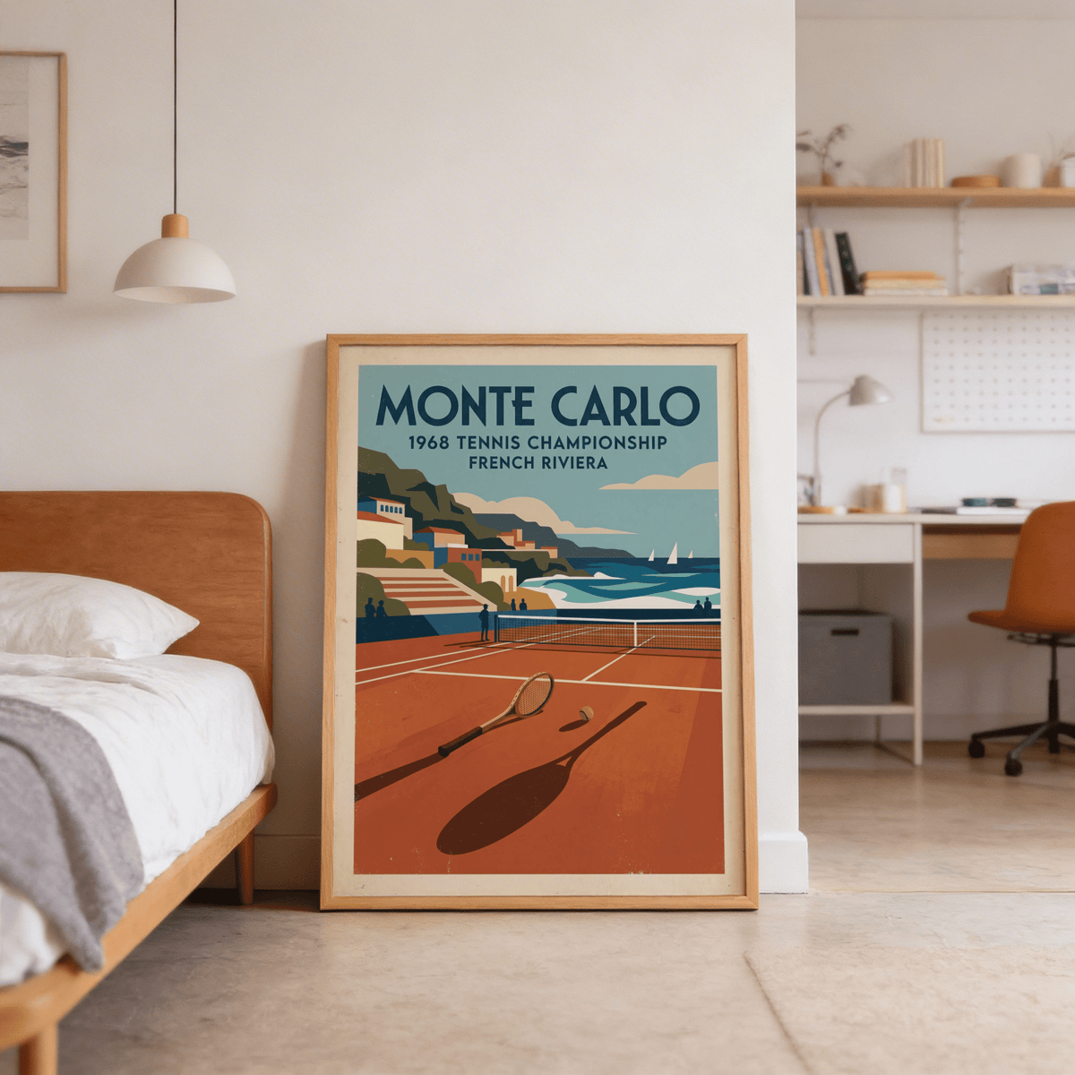 Typography-led travel poster print reading Monte Carlo 1968 Tennis Championship