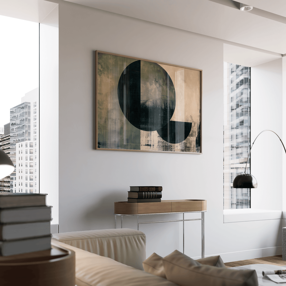 Contemporary Poster Art in Green and Beige for study or reading nook wall poster
