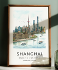 Architectural Shanghai City Art Print featuring a riverside promenade and towers