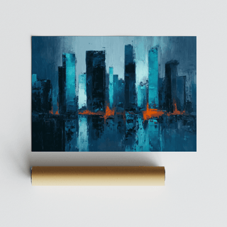 Art print Blue Artwork City with Blue and Orange fits contemporary kitchens