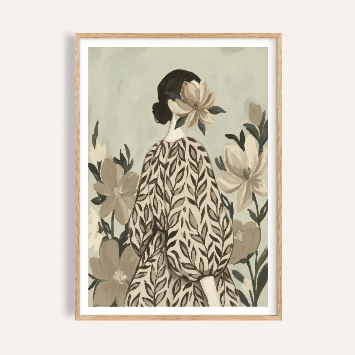 Botanical Portrait Painting art print with Green, Beige, Brown, for living room wall art